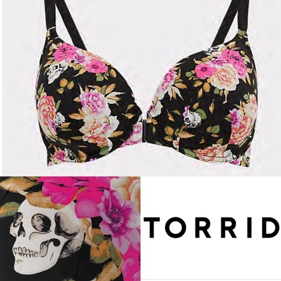 torrid Other - TORRID Black Floral Skull Front Close Bra 44D